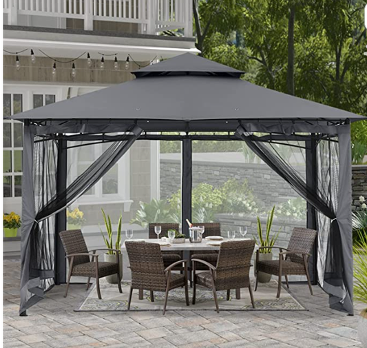 Elegant Patio Gazebo 10 Ft x 12 Ft with Mosquito Netting