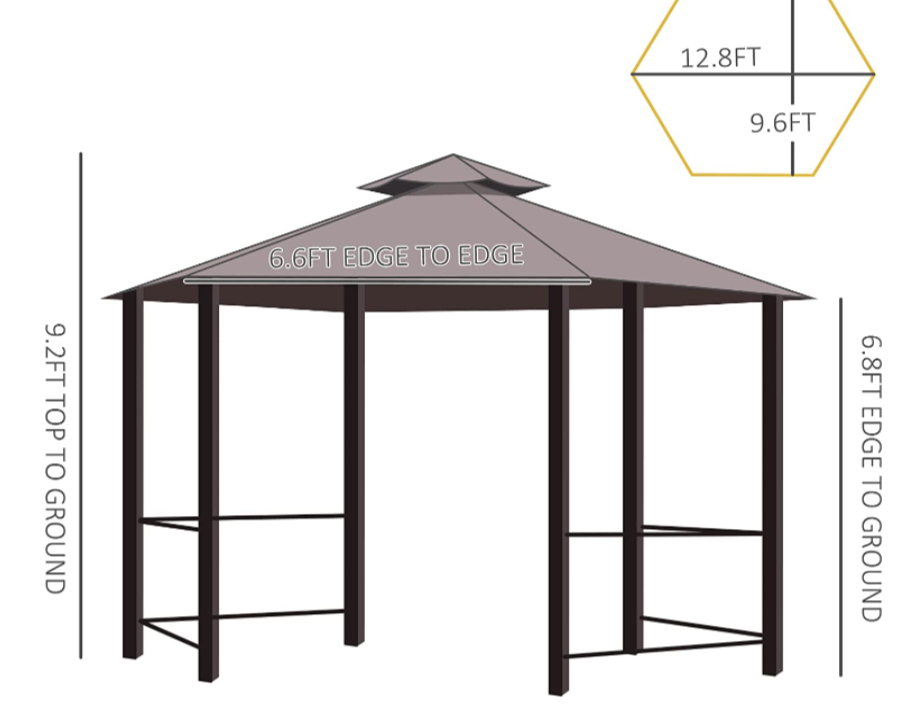 13' x 13' Outdoor Patio Gazebo Canopy Pavilion with Removable Mesh Netting, Curtains, Double Tiered Roof, UV Protection & Large Floor Space Coffee Hexagon