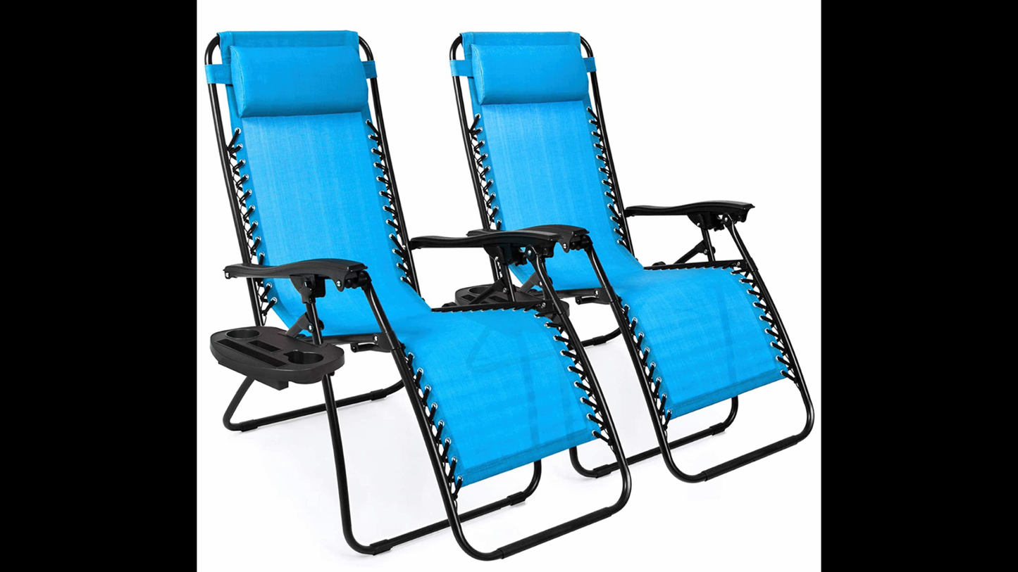 Set of two adjustable zero gravity lounge Chair Recliners for Patio, Pool w/Cup Holders -