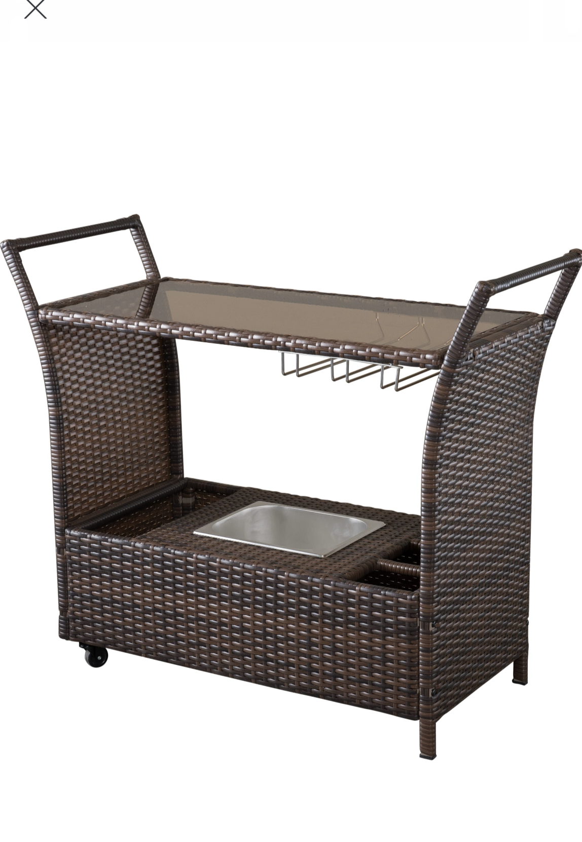 Caribbean Outdoor wicker Bar cart with cooler wine glass holder and glass top