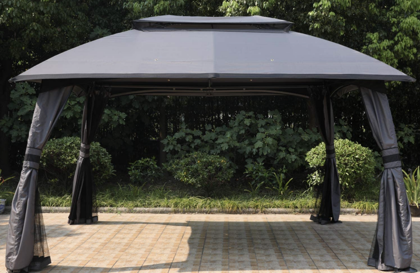 10' x 13' ft GRAY Garden Patio Gazebo Fully Enclosed Weather UV-Resistant w/Mosquito Netting and Curtains