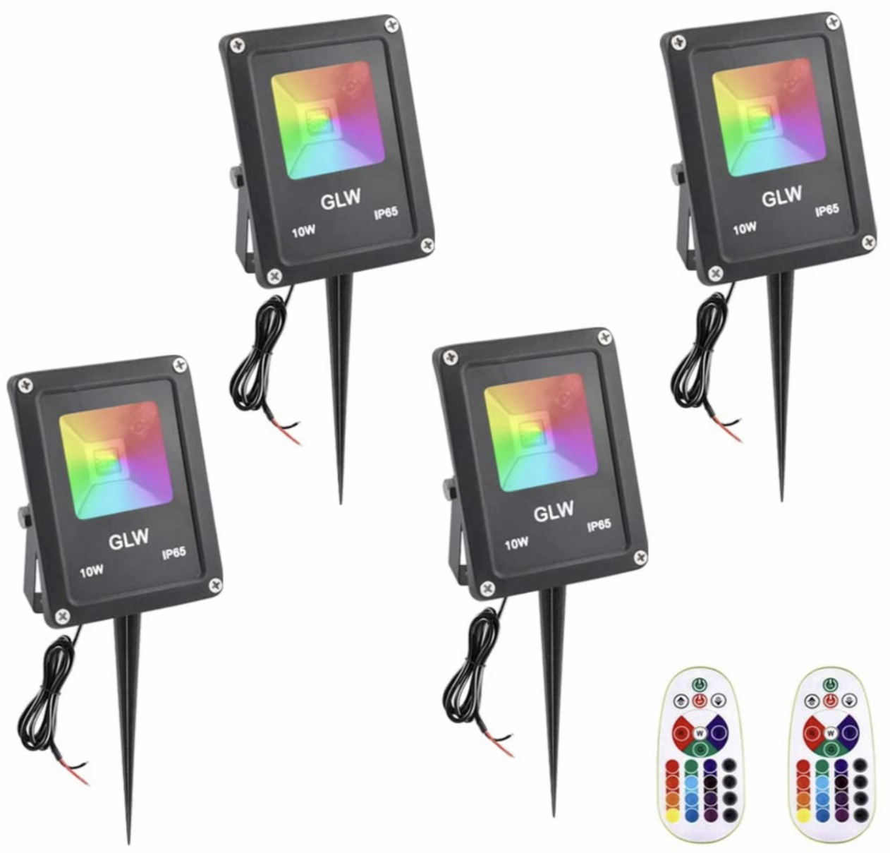 GLW GPD Landscape Lights 10W Color Changing Flood Light with Remote Control IP65 Waterproof 16 Colors Changing 4 Mode 12V Outdoor Spotlight and More [4 Pack]