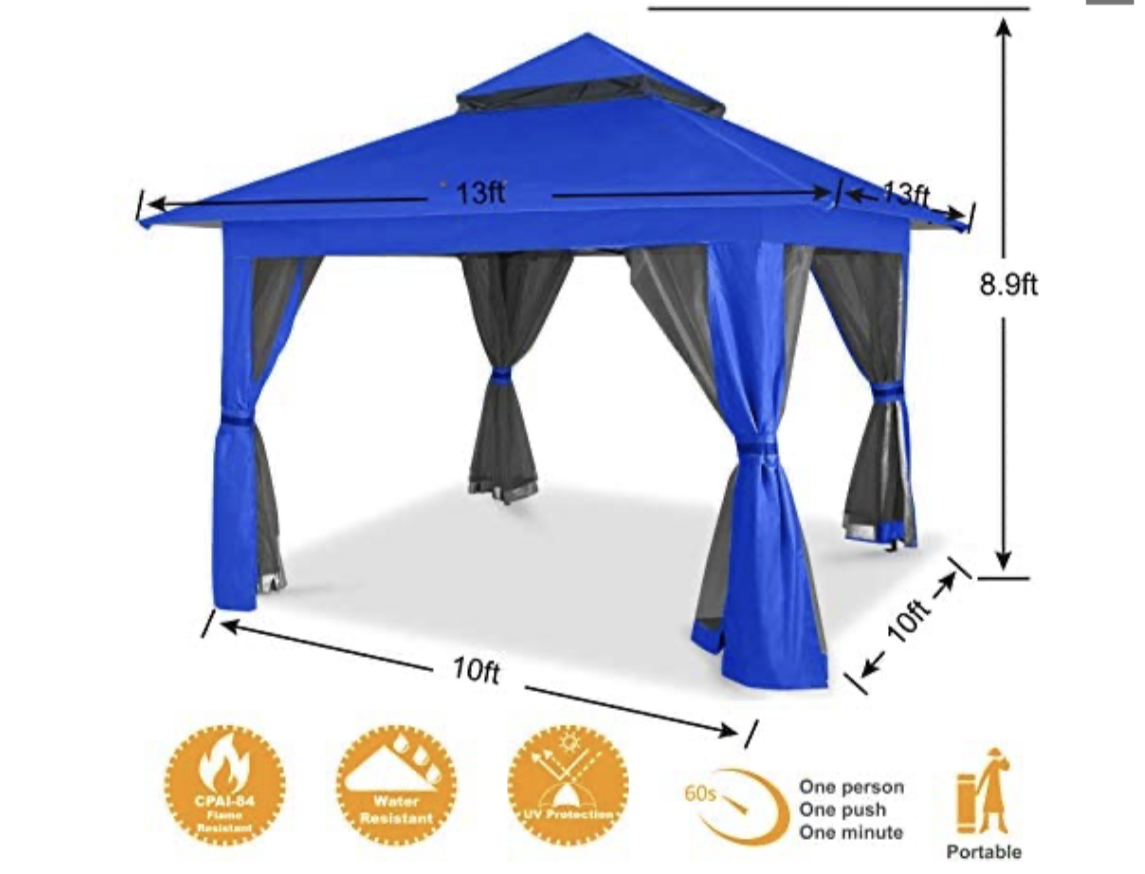 13'x13' Gazebo Tent Outdoor Pop up Gazebo Canopy Shelter with Mosquito netting (Blue)