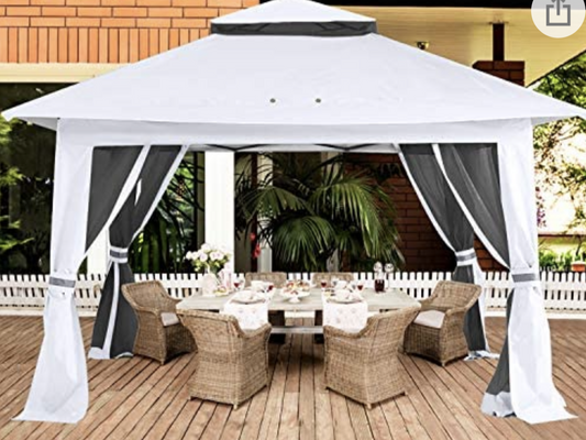 13'x13' Gazebo Tent Outdoor Pop up Gazebo Canopy Shelter with Mosquito netting (White)