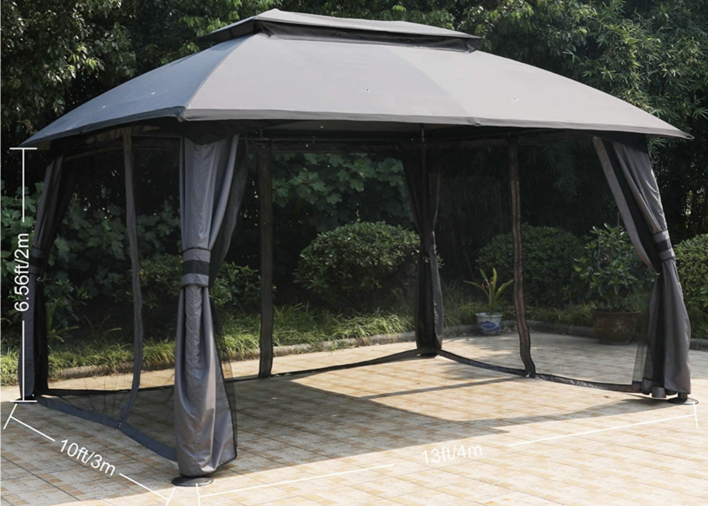 10' x 13' ft GRAY Garden Patio Gazebo Fully Enclosed Weather UV-Resistant w/Mosquito Netting and Curtains