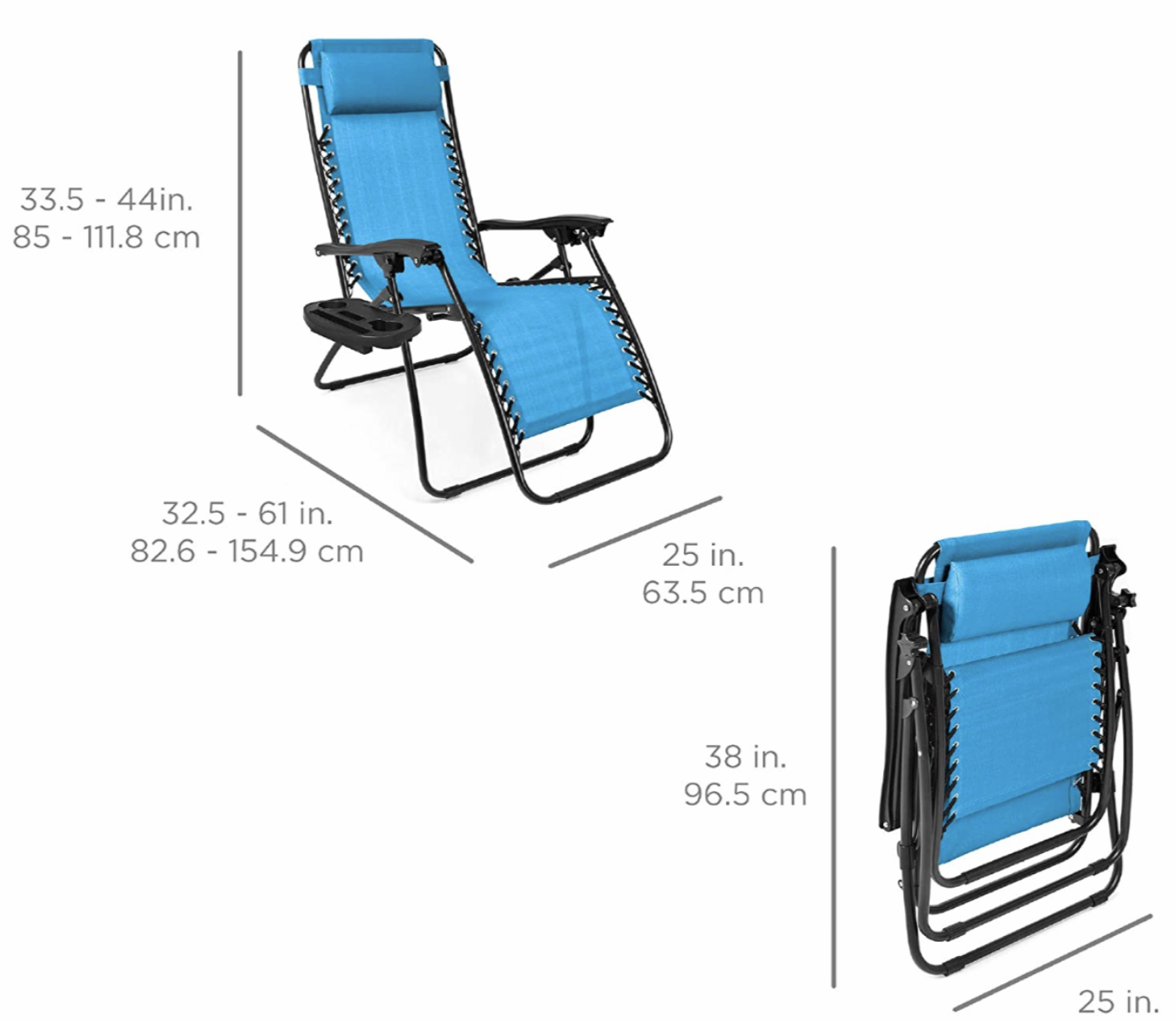 Copy of Set of two adjustable zero gravity lounge Chair Recliners for Patio, Pool w/Cup Holders -