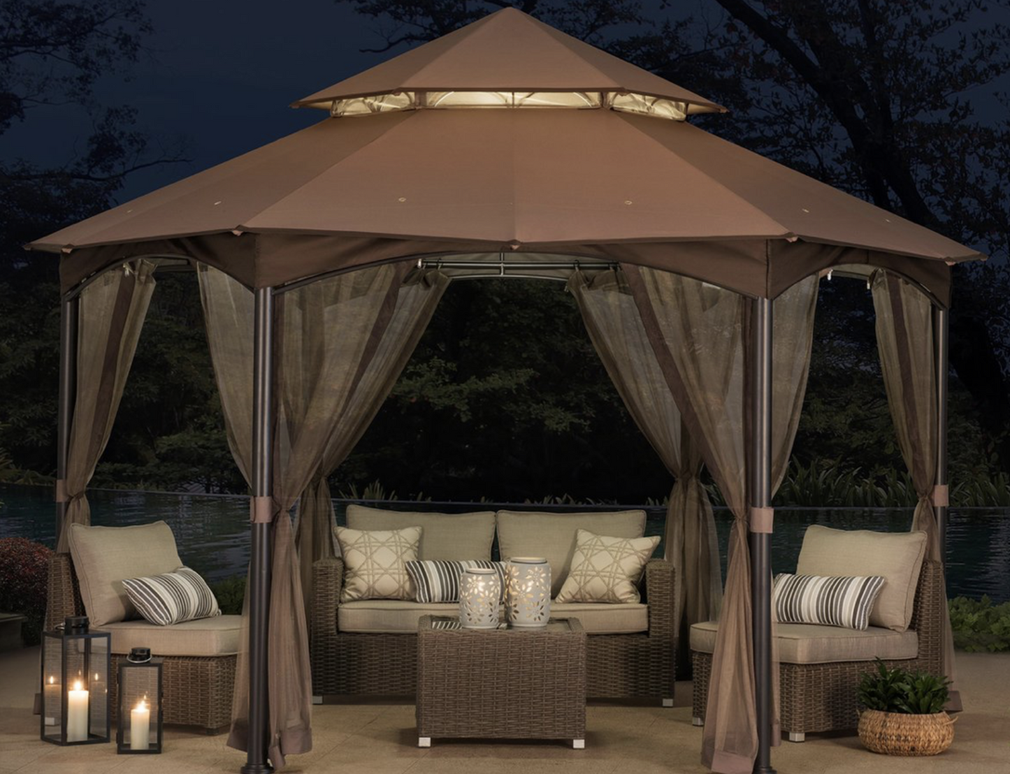 Sunjoy Khaki Replacement Canopy and netting For South Bay Hexagon Gazebo (14X14 Ft) L-GZ793PST-A Sold At BigLots