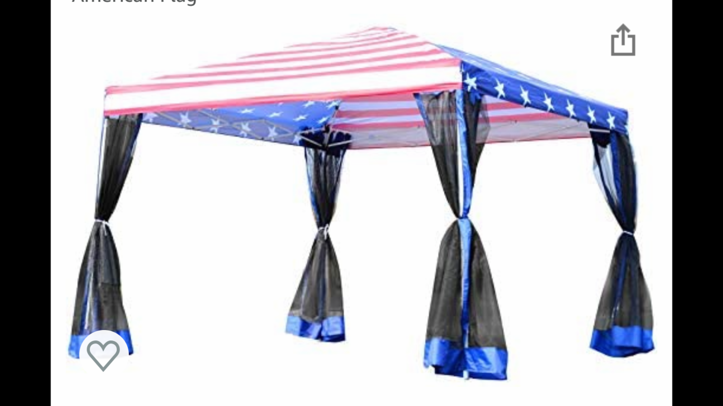 10' x 10' Pop-up Canopy Vendor Tent with Removeable Mesh Walls, Easy Setup Design & Travel Bag Included White American Flag