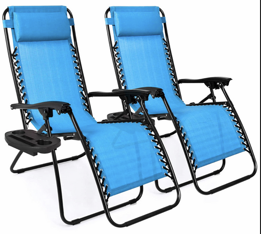 Copy of Set of two adjustable zero gravity lounge Chair Recliners for Patio, Pool w/Cup Holders -