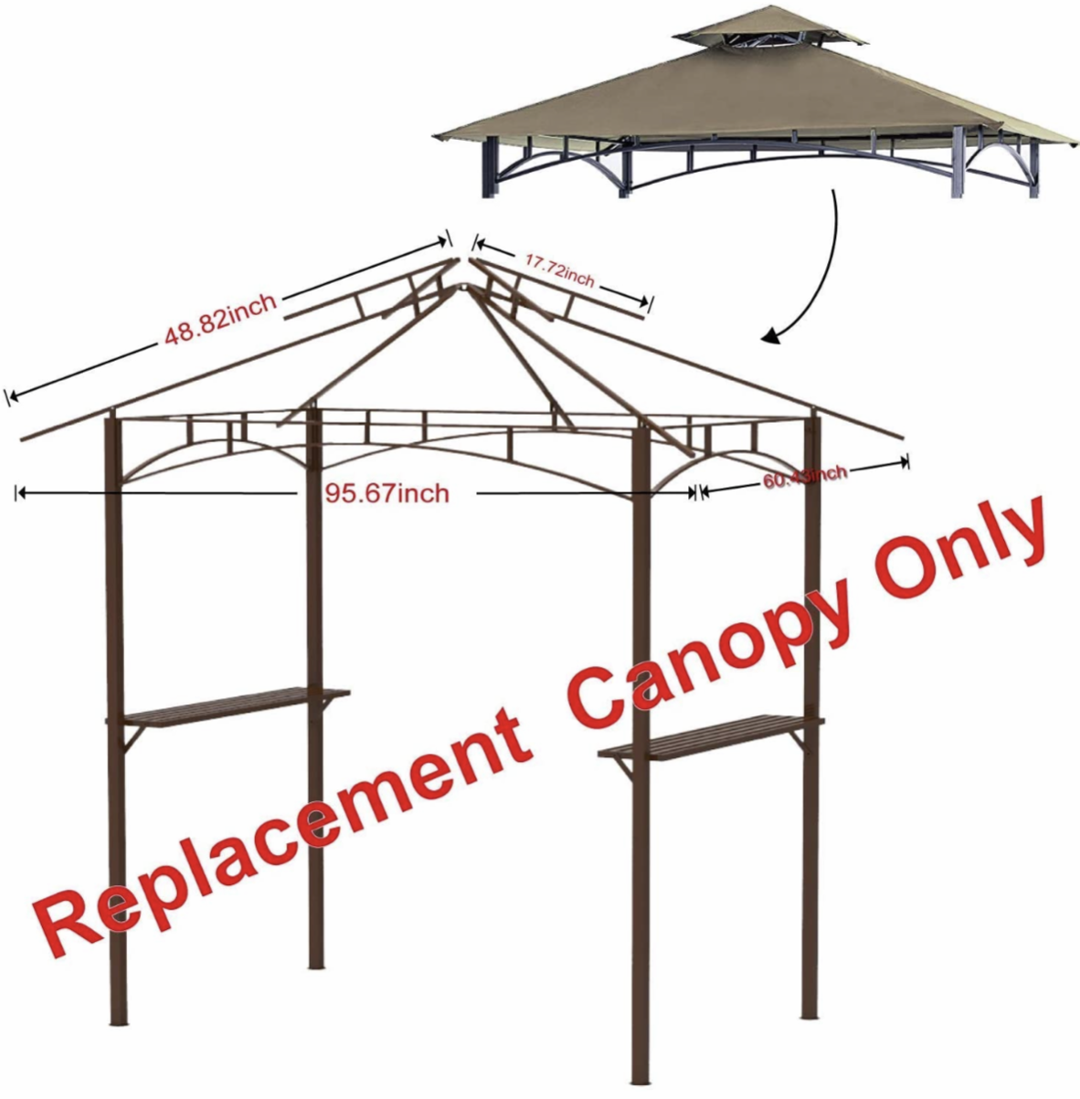 8' X 5' Grill Shelter Replacement Canopy roof ONLY FIT for Gazebo Model L-GZ238PST-11 Beige