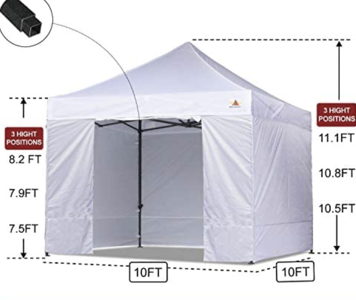 Canopy 10x10 Pop Up Canopies Commercial Tents Market stall with 6 Removable Sidewalls and Roller Bag Bonus 4 Weight Bags and 10ft Screen Netting and Half Wall, White