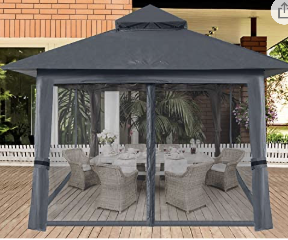 13'x13' Gazebo Tent Outdoor Pop up Gazebo Canopy Shelter with Mosquito netting (Gray)
