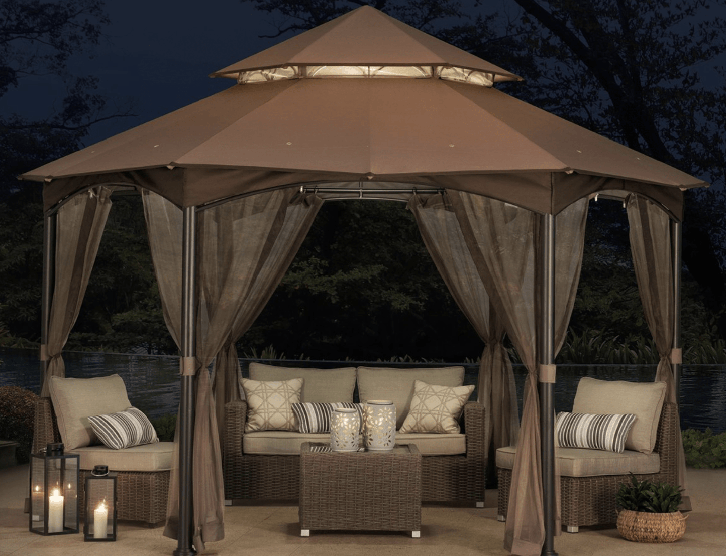 Replacement Canopy For South Bay Hexagon Gazebo (14X14 Ft) L-GZ793PST-A Sold At BigLots Beige