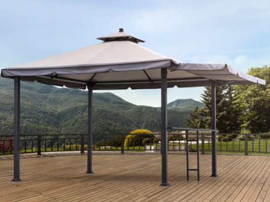 Beige & Dark Gray Replacement Canopy (Deluxe Version) For Gazebo With Awning (10X10 Ft) L-GZ133-A Sold At Menards