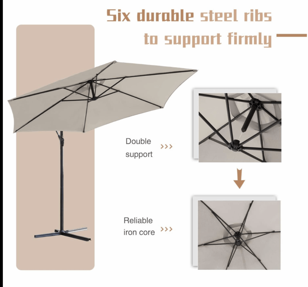 Offset Umbrella 10FT Cantilever Patio Hanging Umbrella Outdoor Market Umbrella with Crank and Cross Base (Beige)