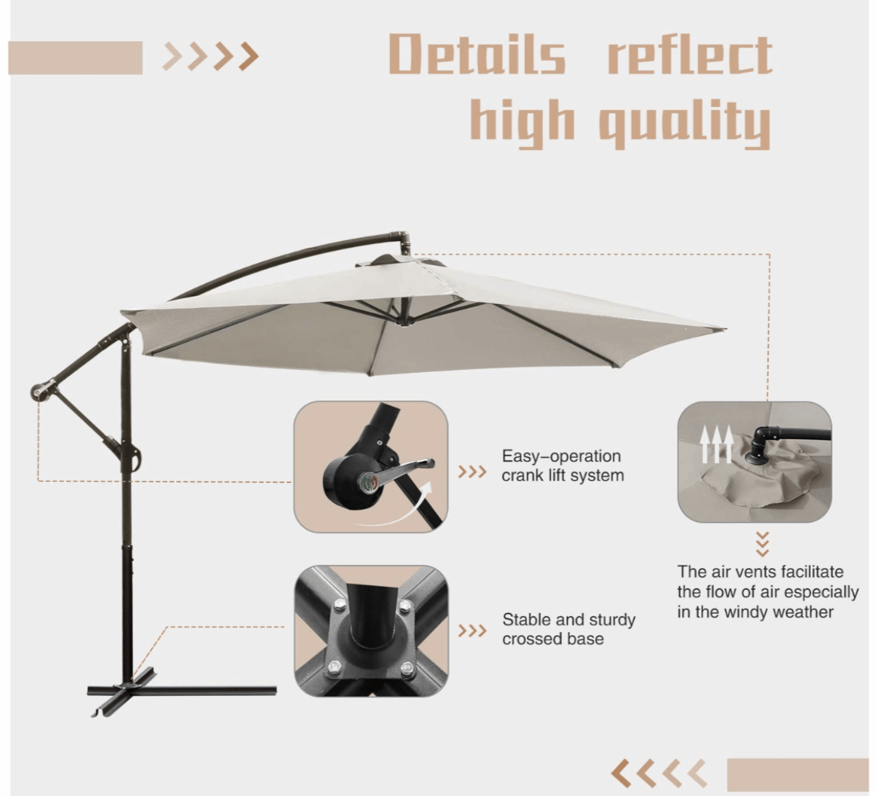Offset Umbrella 10FT Cantilever Patio Hanging Umbrella Outdoor Market Umbrella with Crank and Cross Base (Beige)