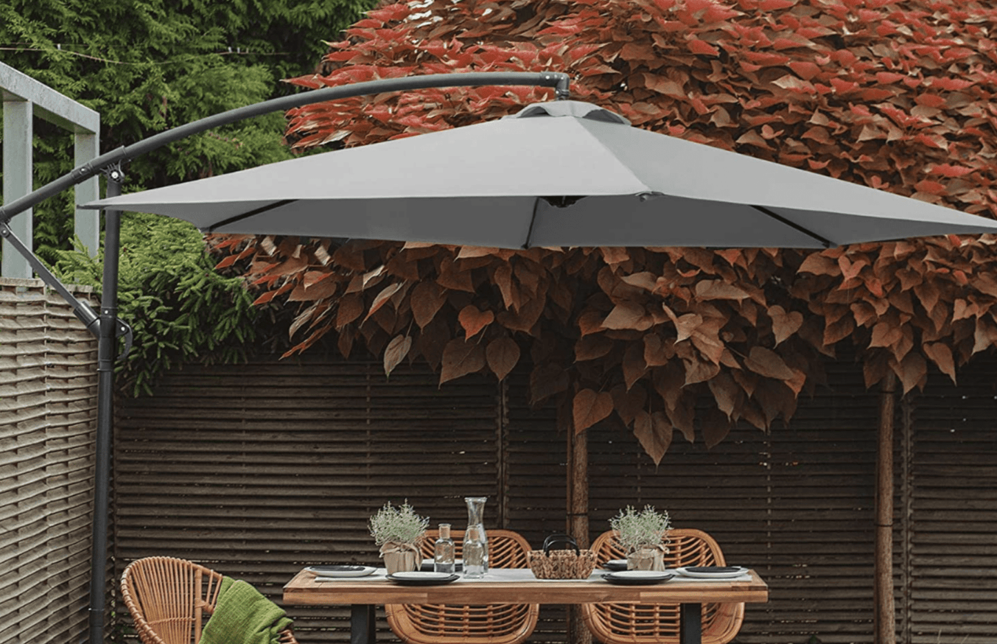 Offset Umbrella 10FT Cantilever Patio Hanging Umbrella Outdoor Market Umbrella with Crank and Cross Base (Beige)