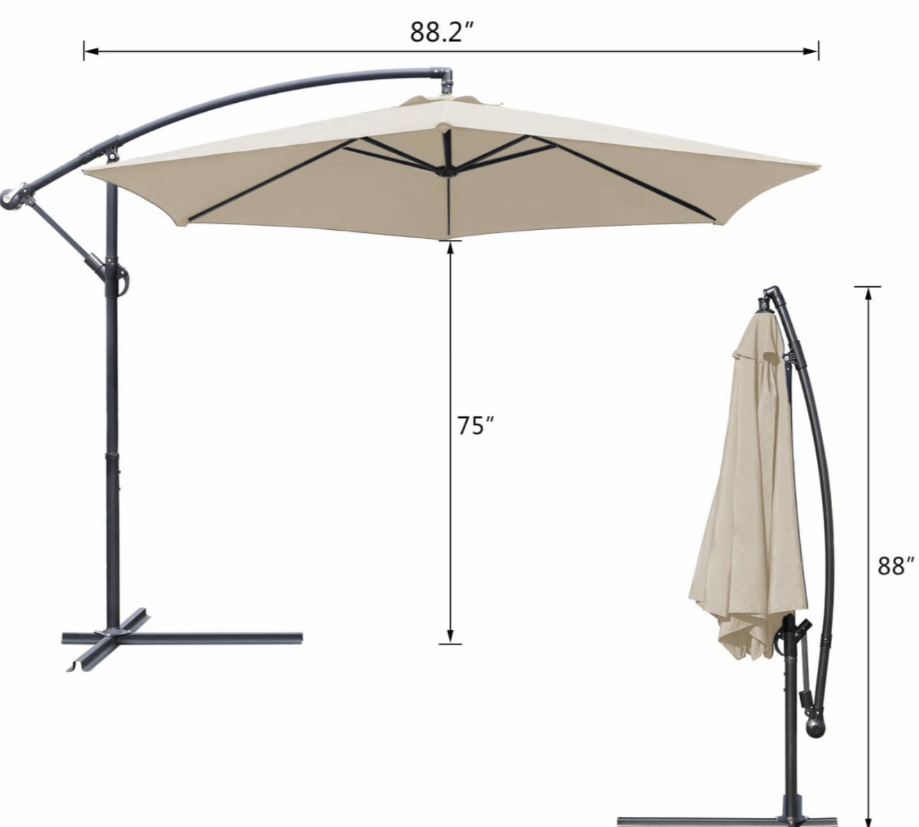 Offset Umbrella 10FT Cantilever Patio Hanging Umbrella Outdoor Market Umbrella with Crank and Cross Base (Beige)