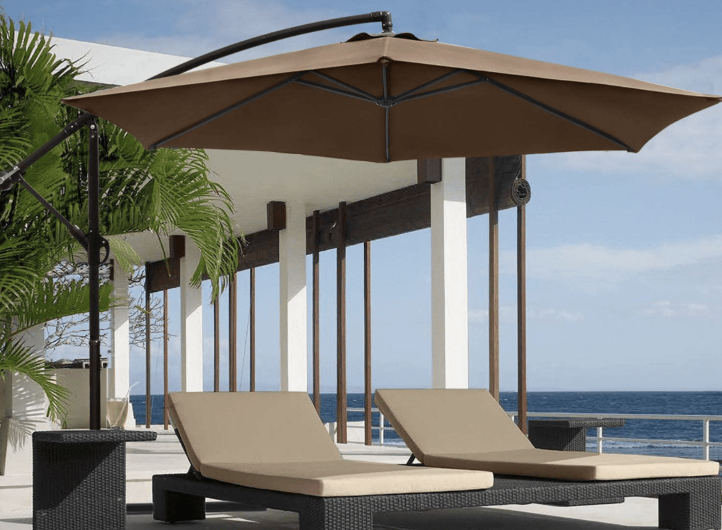 Offset Umbrella 10FT Cantilever Patio Hanging Umbrella Outdoor Market Umbrella with Crank and Cross Base (Beige)