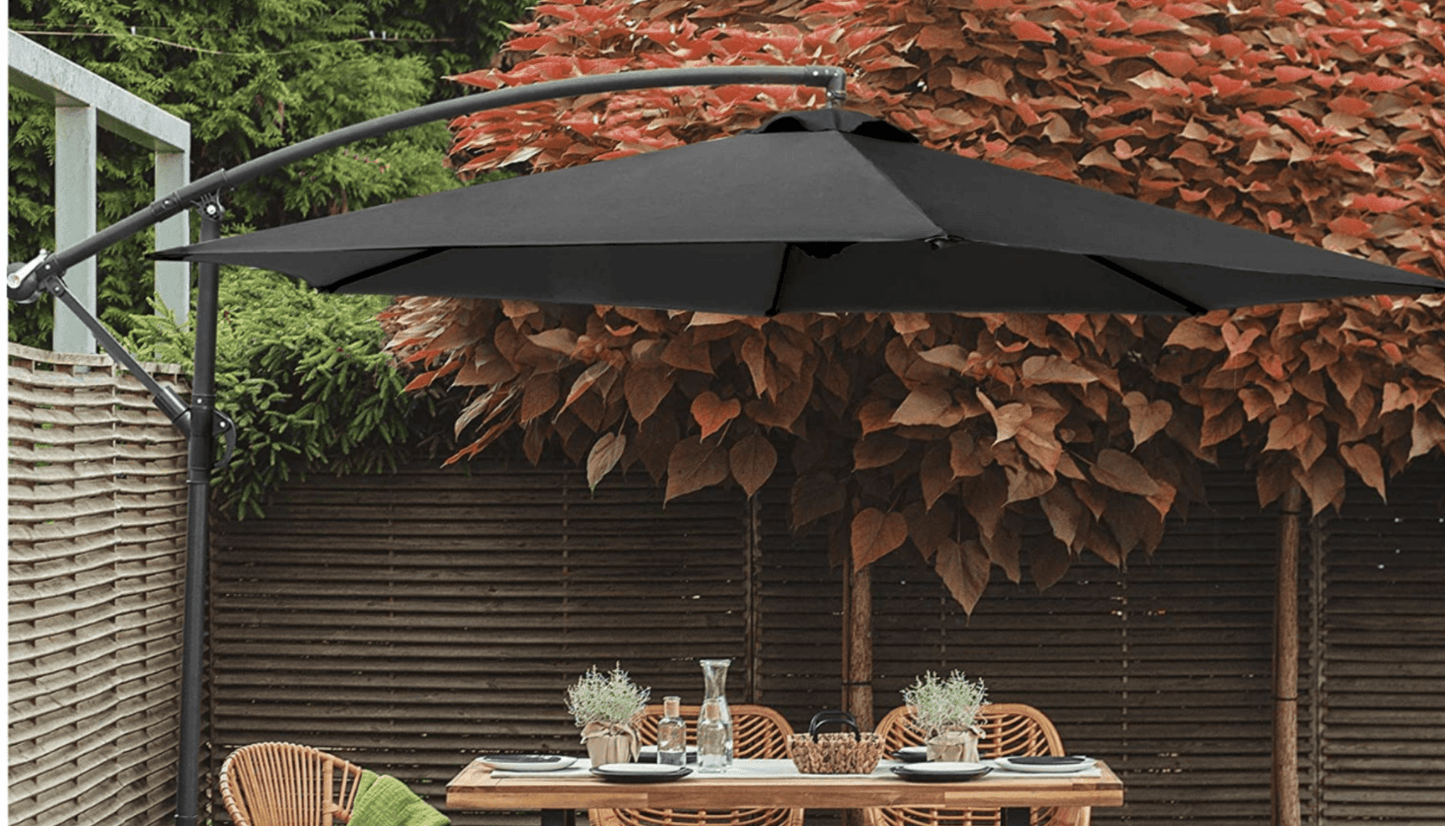 Offset Umbrella 10FT Cantilever Patio Hanging Umbrella Outdoor Market Umbrella with Crank and Cross Base (Beige)