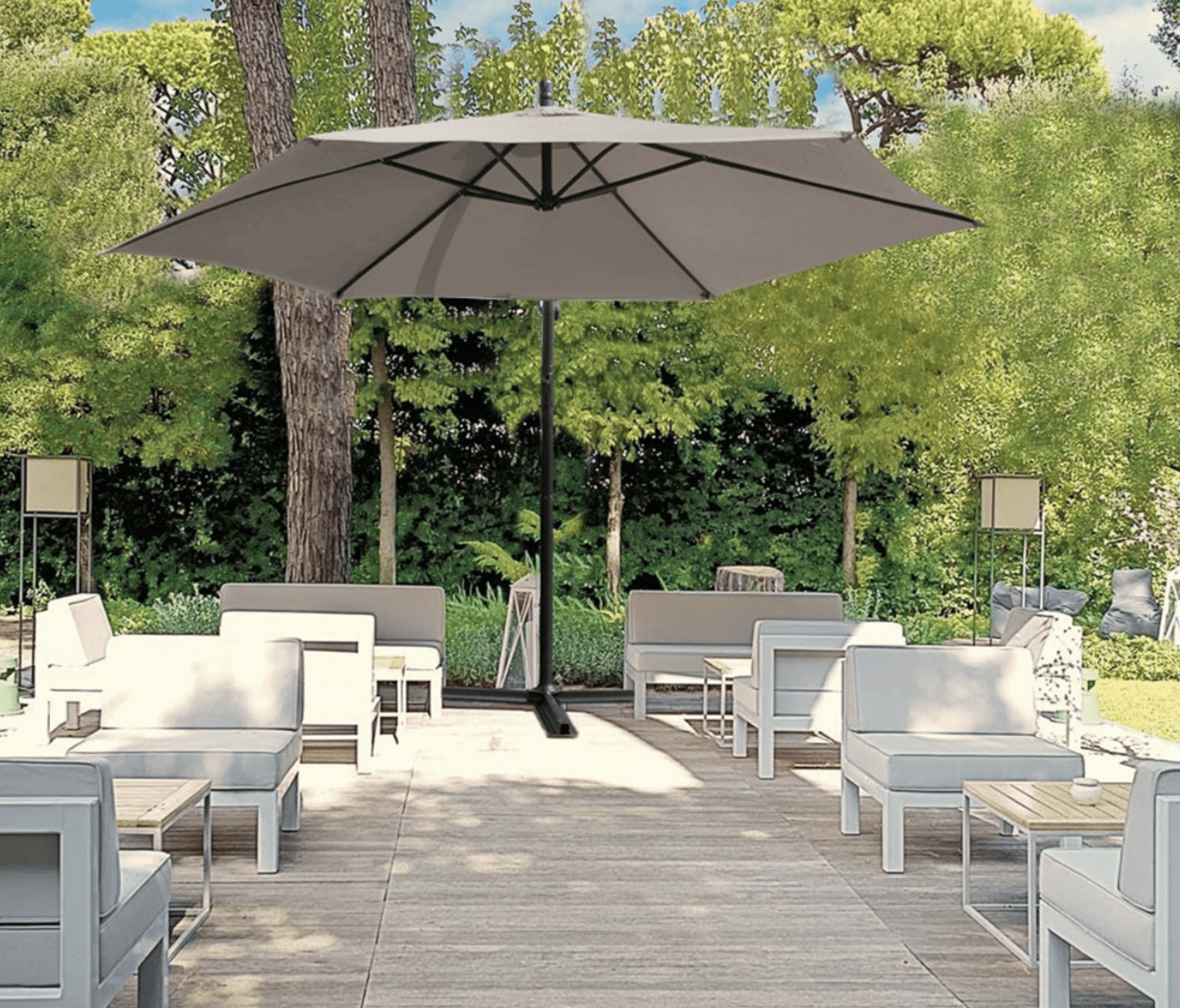 Offset Umbrella 10FT Cantilever Patio Hanging Umbrella Outdoor Market  Umbrella with Crank and Cross Base (Beige)