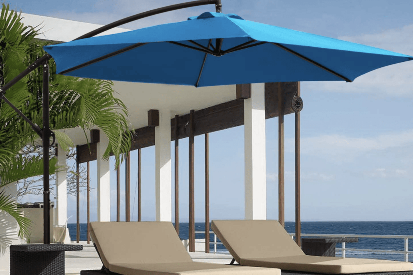 Offset Umbrella 10FT Cantilever Patio Hanging Umbrella Outdoor Market Umbrella with Crank and Cross Base (Beige)