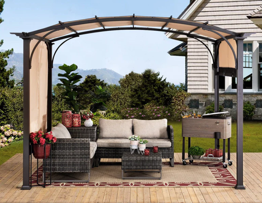 Beige Replacement Canopy For Domed Top Retractable Shade Pergola (9.5x11.5 Ft)
