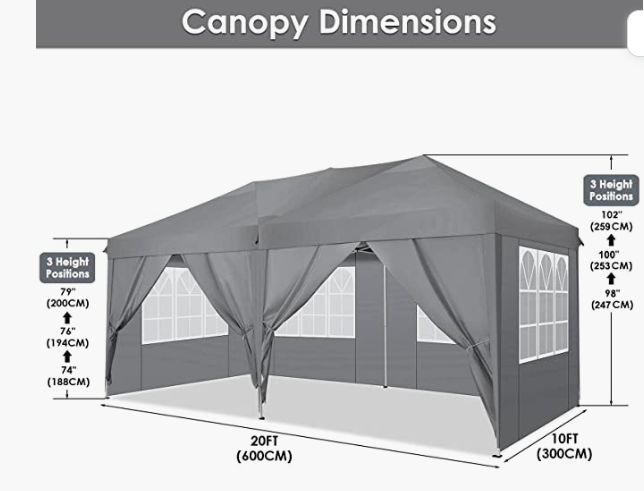 Instant Canopy 10x20ft Pop Up Canopy Tent with 6 Sidewalls, Fully Waterproof Canopy Tent with Heavy Duty Steel Frame, Blue