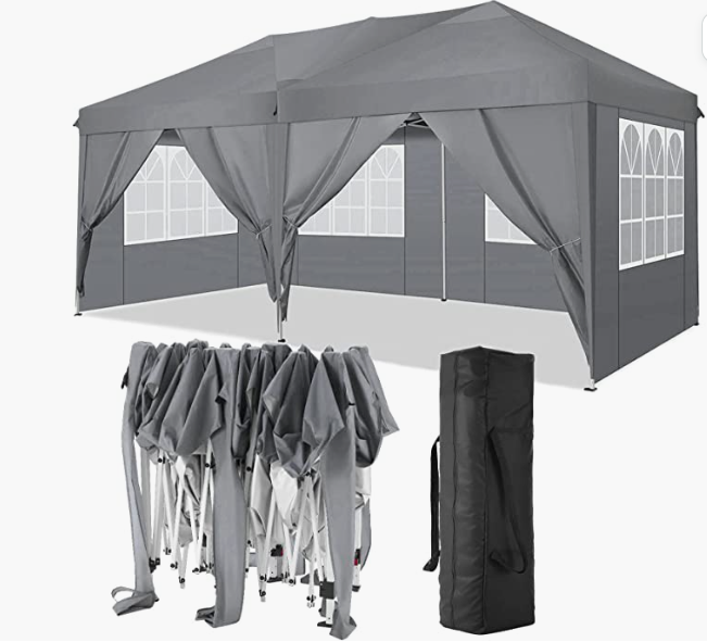 Instant Canopy 10x20ft Pop Up Canopy Tent with 6 Sidewalls, Fully Waterproof Canopy Tent with Heavy Duty Steel Frame, Blue