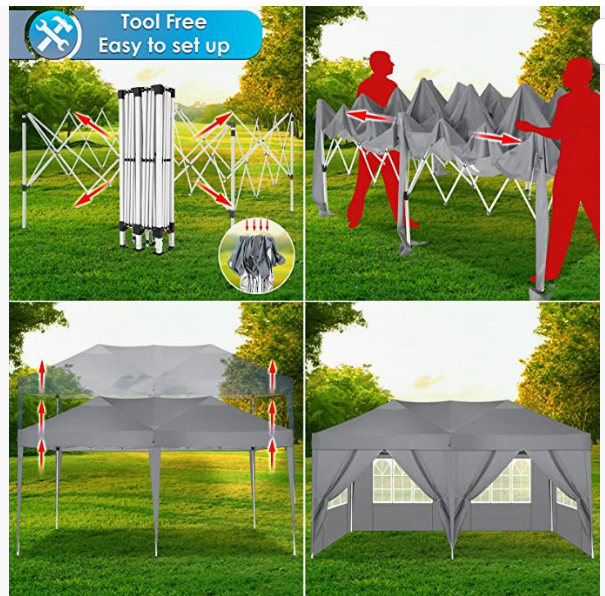 Instant Canopy 10x20ft Pop Up Canopy Tent with 6 Sidewalls, Fully Waterproof Canopy Tent with Heavy Duty Steel Frame, Blue