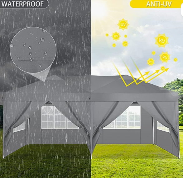 Instant Canopy 10x20ft Pop Up Canopy Tent with 6 Sidewalls, Fully Waterproof Canopy Tent with Heavy Duty Steel Frame, Blue