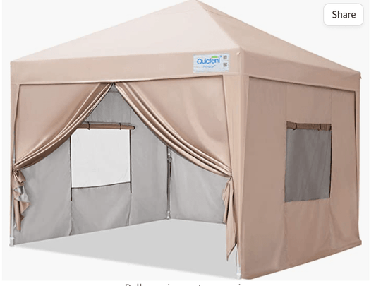 Privacy 8x8 Ez Pop up Canopy Tent Enclosed Instant Canopy Shelter Portable with Sidewalls and Mesh Windows Waterproof (Tan)