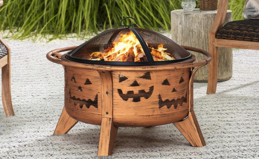 HALLOWEEN 30 in. Jack-o-lantern Round Wood Burning Firepit with poker