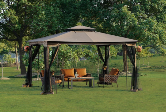 Sunjoy Brown Replacement Curtain For Regency II Gazebo (10x12 FT) L-GZ798PST-E Sold At OSJ