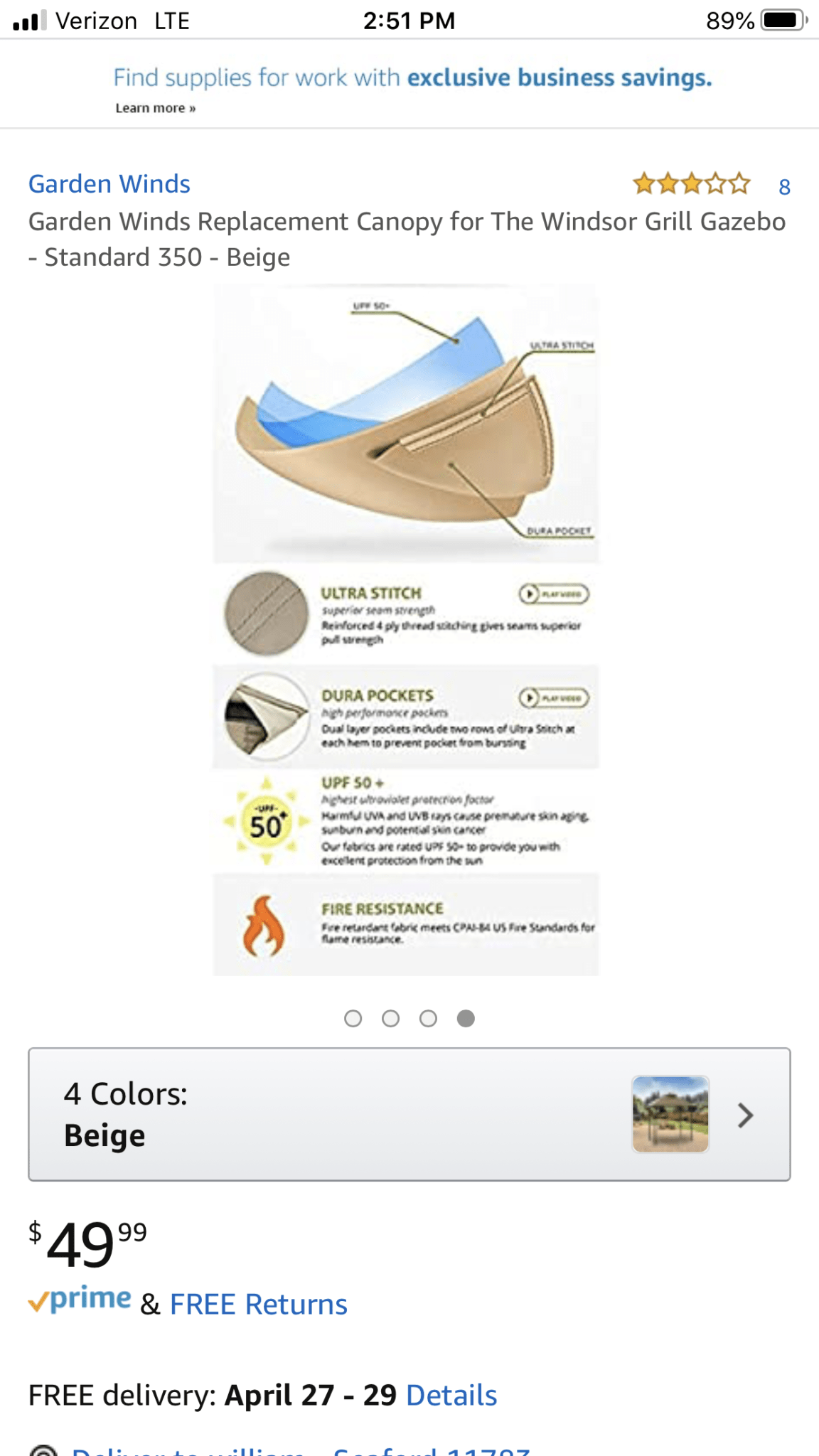 Replacement Canopy for The Grill Gazebo - Standard 350 - Beige
