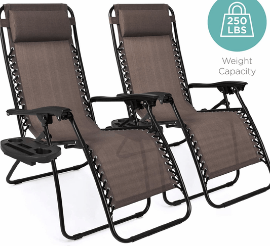 Set of two adjustable zero gravity lounge Chair Recliners for Patio, Pool w/Cup Holders -