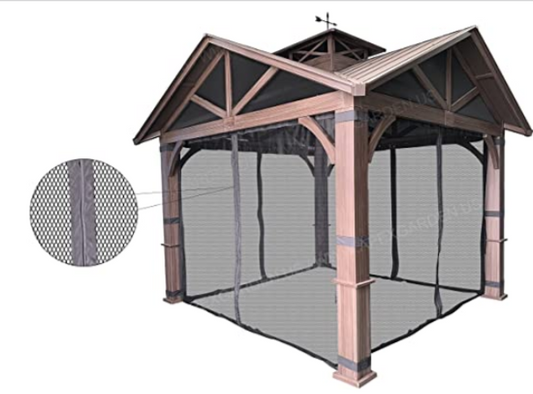 Gazebo Mosquito Netting with Slider Rail for allen + roth Model #GF-18S112B Wood Looking Hand Paint Metal Square Semi- Gazebo (Screen Net ONLY) (Screen Net with Metal Slider Rail, Black-1)