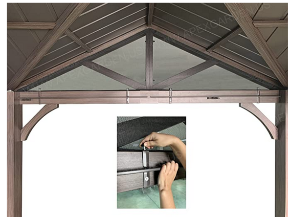 Gazebo Mosquito Netting with Slider Rail for allen + roth Model #GF-18S112B Wood Looking Hand Paint Metal Square Semi- Gazebo (Screen Net ONLY) (Screen Net with Metal Slider Rail, Black-1)