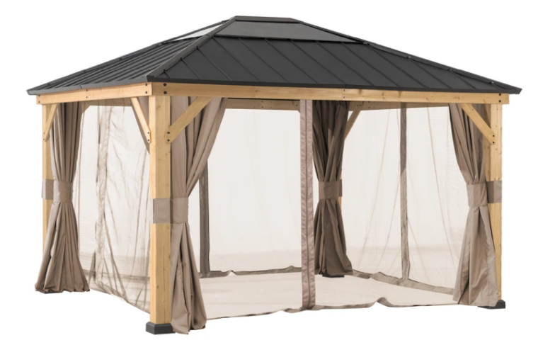 Universal Curtains & Screens w/Hanging Rods for 12 ft. × 14 ft. Wood-Framed Gazebos