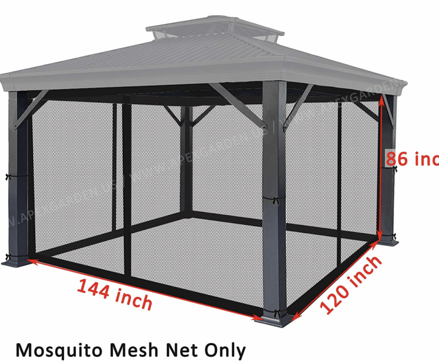 Universal 10 x 12 TPGAZ17-002 Gazebo Mosquito Netting Screen Black
