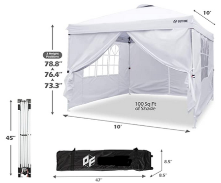 Canopy 10'x10' Pop Up Commercial Instant Gazebo Tent, Fully Waterproof, Outdoor Party Canopies with 4 Removable Zippered Sidewalls, Stakes x8, Ropes x4 (Black, 10x10FT)
